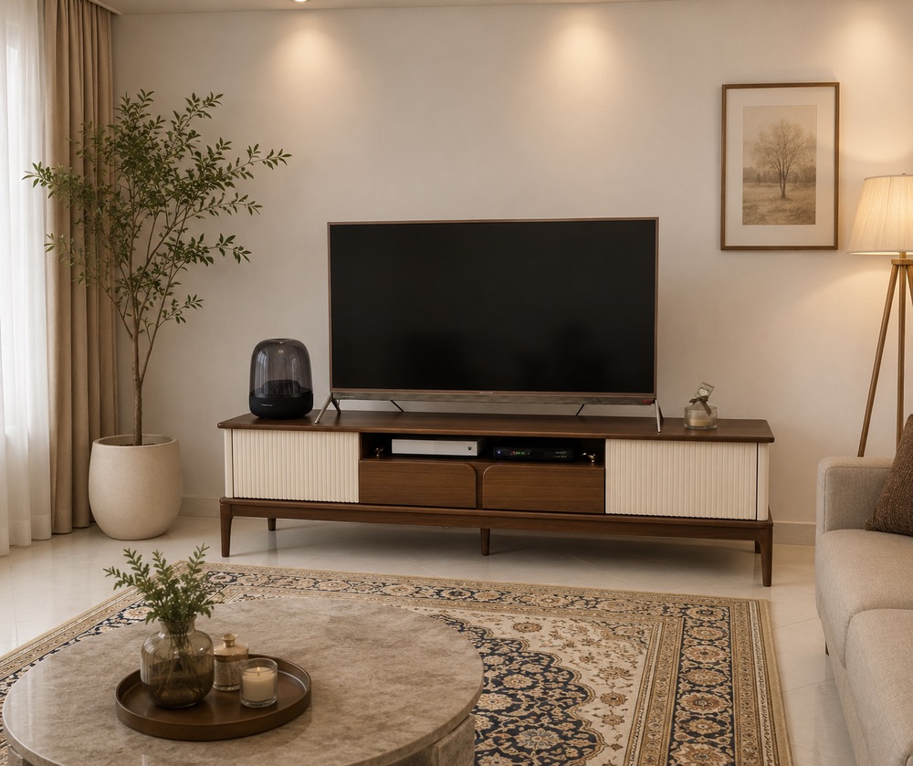 میز تلویزیون مدل آوا ۱۸۰ سانت رنگ کرم گردویی